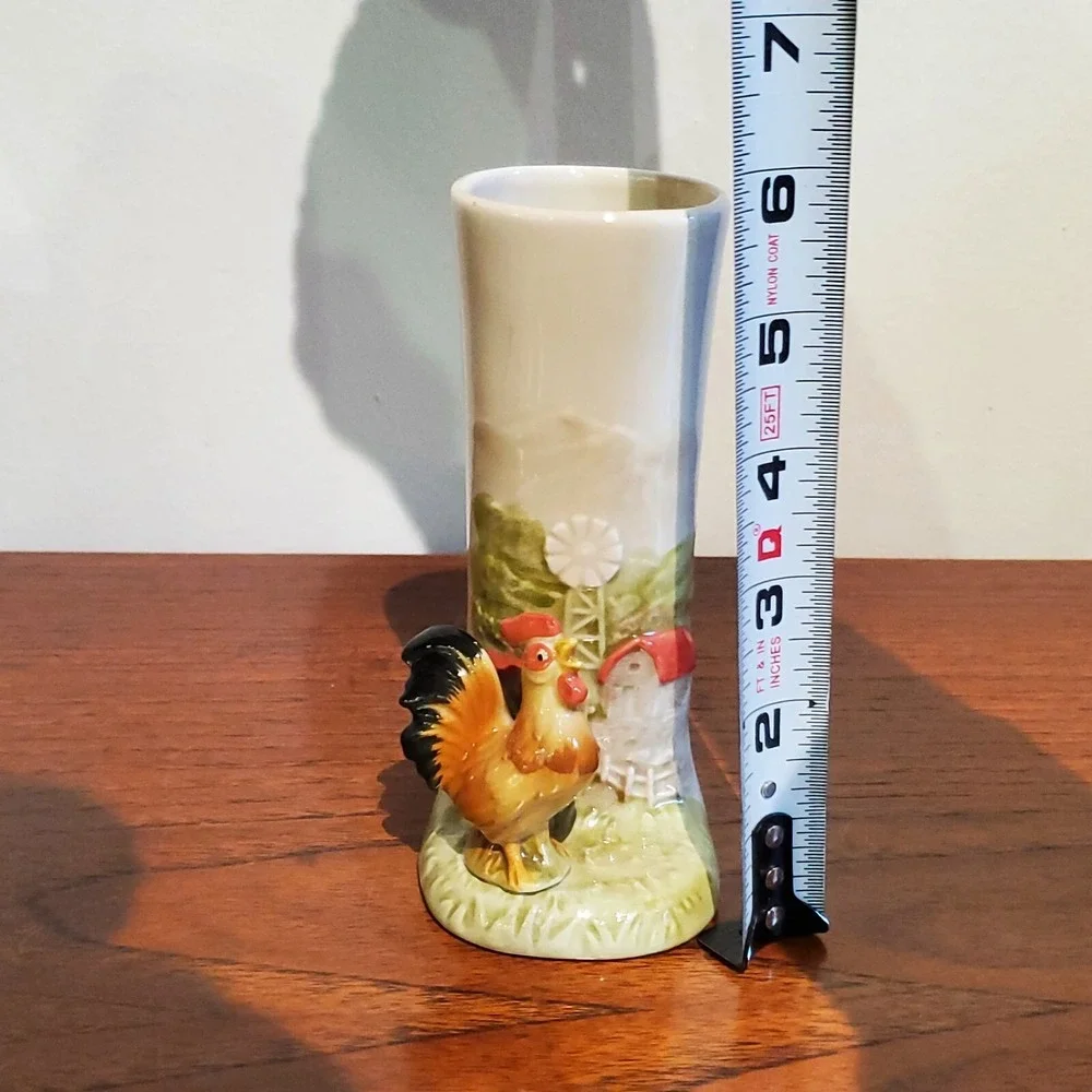 Vintage Otagiri Rooster Chicken Bud Vase Embossed‎ Farm Scene Otagiri Japan